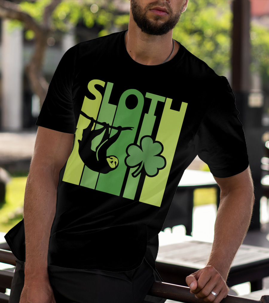 Lucky Sloth Hanging Irish Vintage Shamrock St Patrick's Day T-Shirt
