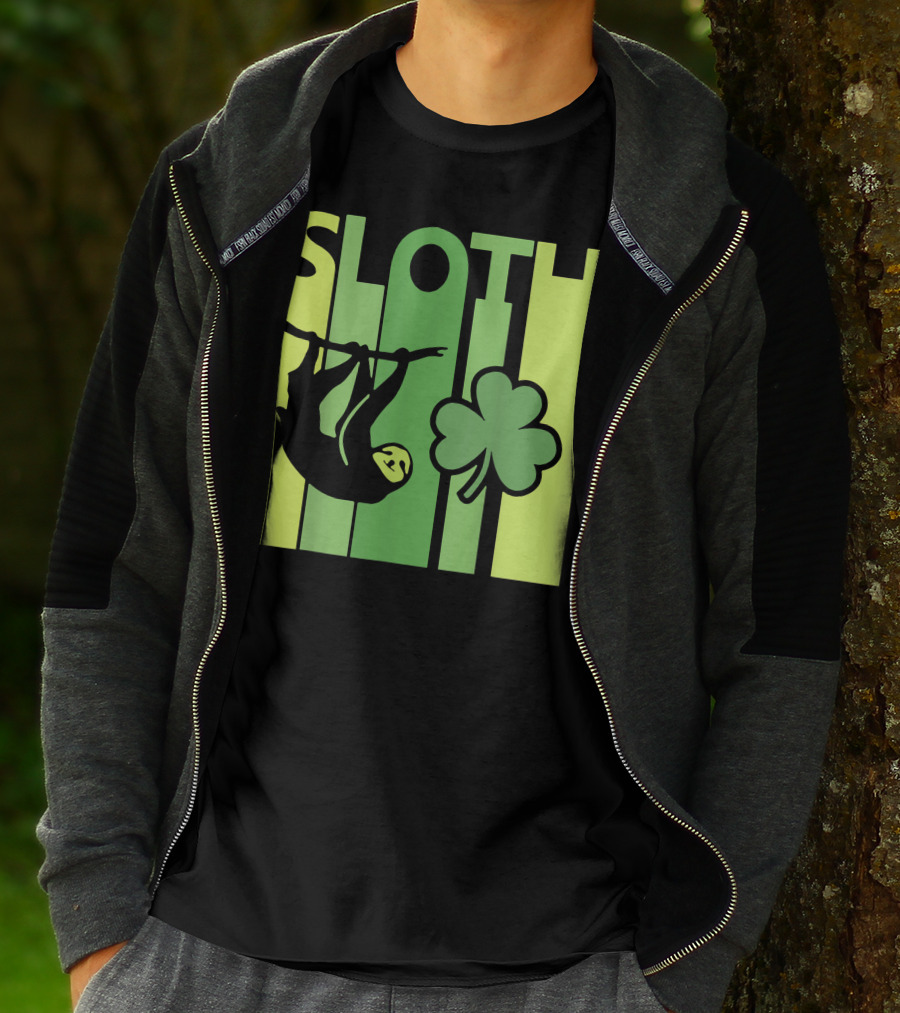 Lucky Sloth Hanging Irish Vintage Shamrock St Patrick's Day T-Shirt