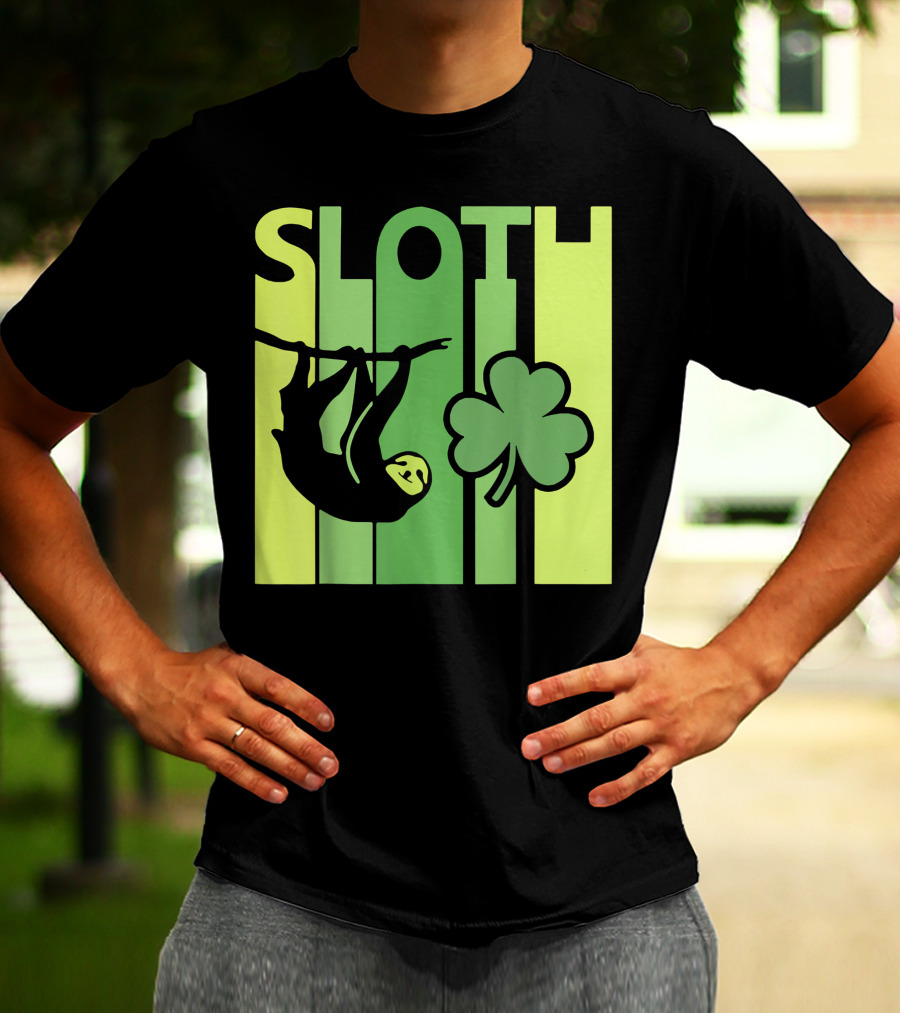 Lucky Sloth Hanging Irish Vintage Shamrock St Patrick's Day T-Shirt