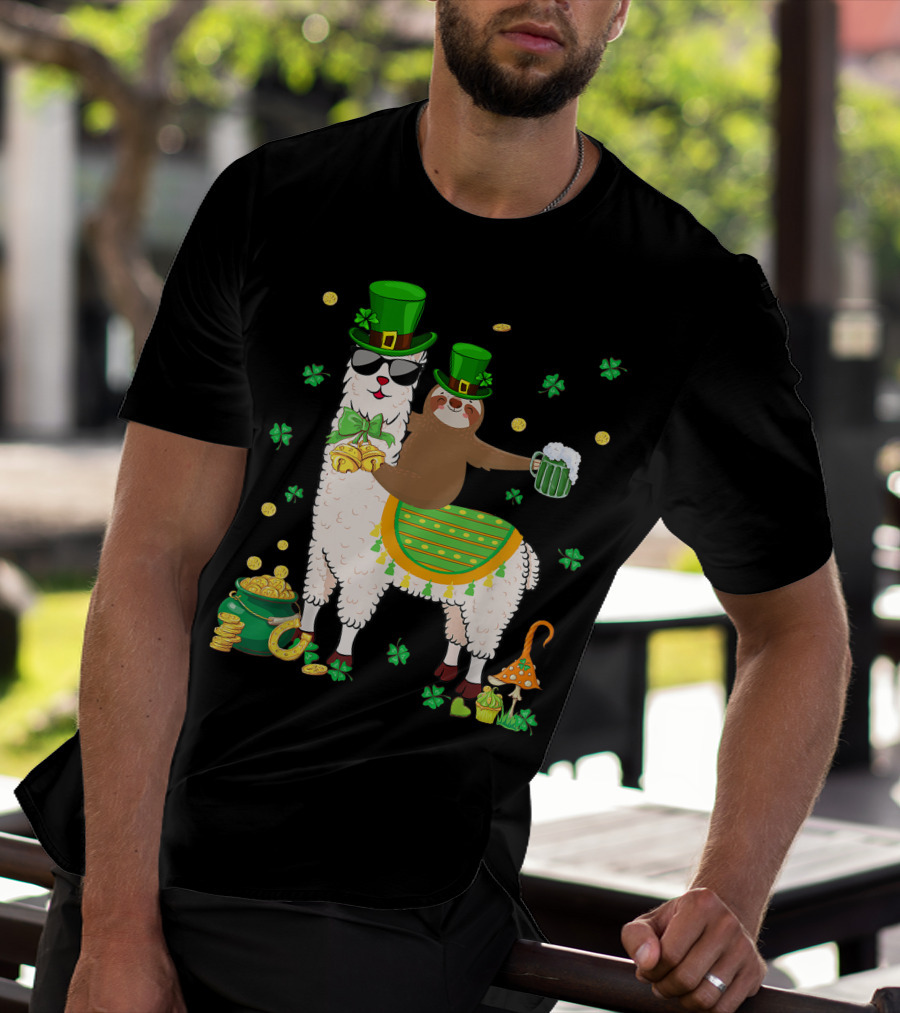 Lucky Shamrock Llama Sloth Lover Happy St Patrick's Day Coins Beer Hat T-Shirt