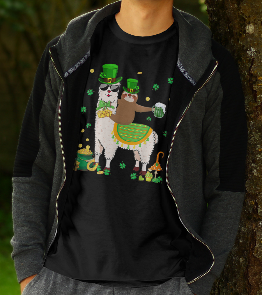 Lucky Shamrock Llama Sloth Lover Happy St Patrick's Day Coins Beer Hat T-Shirt