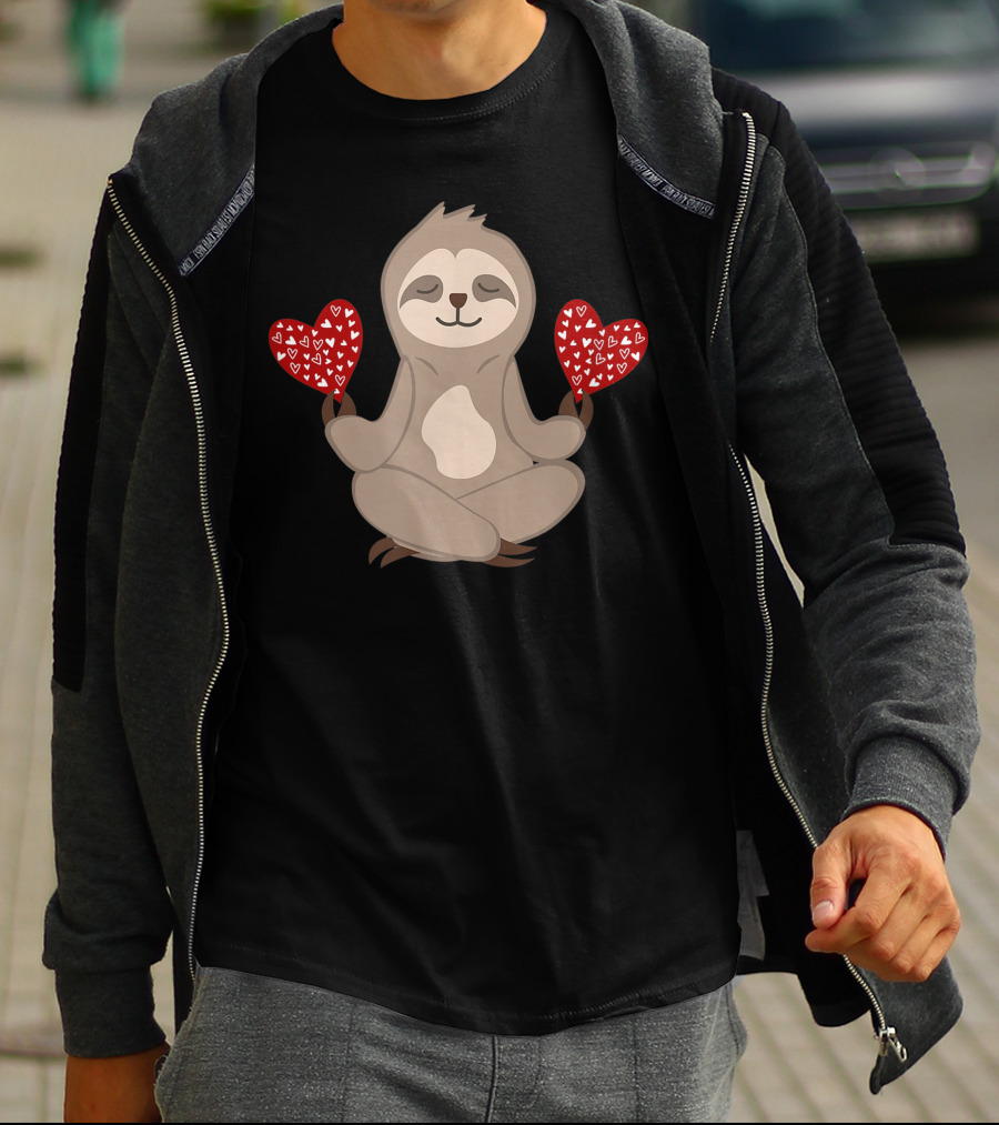 Love Sloth Meditation Valentines Day Heart Animal Vintage T-Shirt