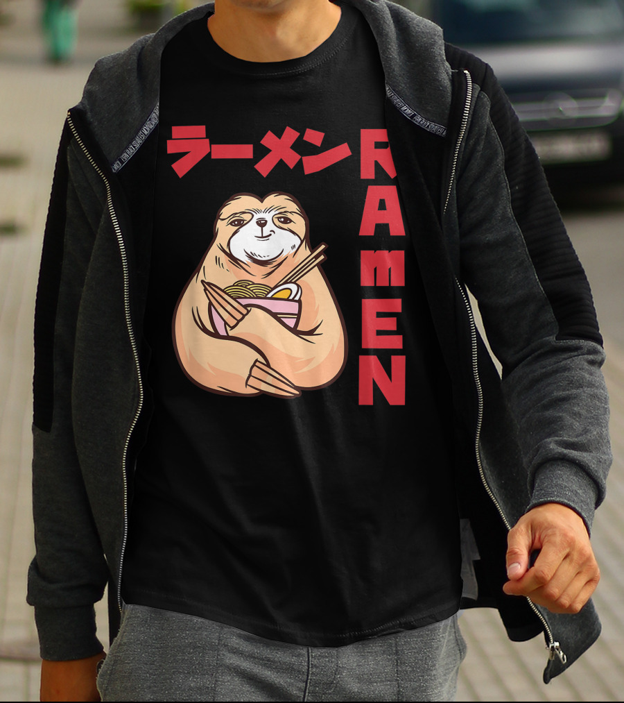 Kawaii Ramen Sloth Anime Noodles Japanese Sketching T-Shirt