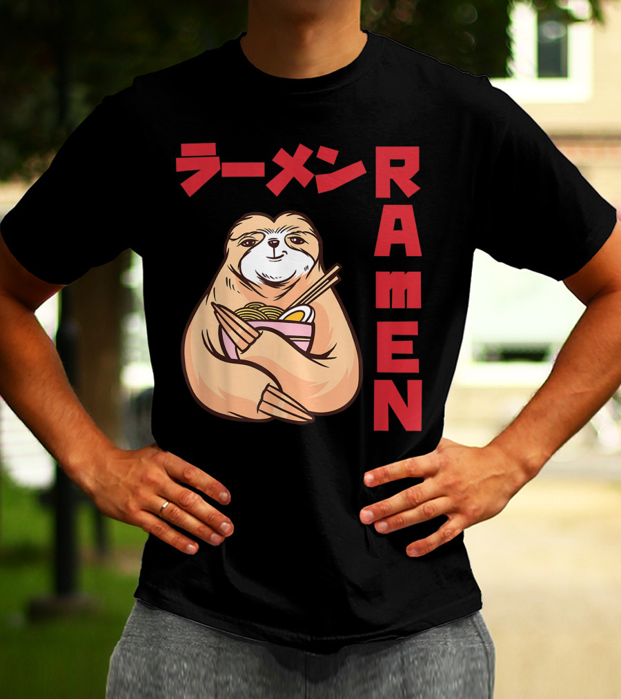 Kawaii Ramen Sloth Anime Noodles Japanese Sketching T-Shirt
