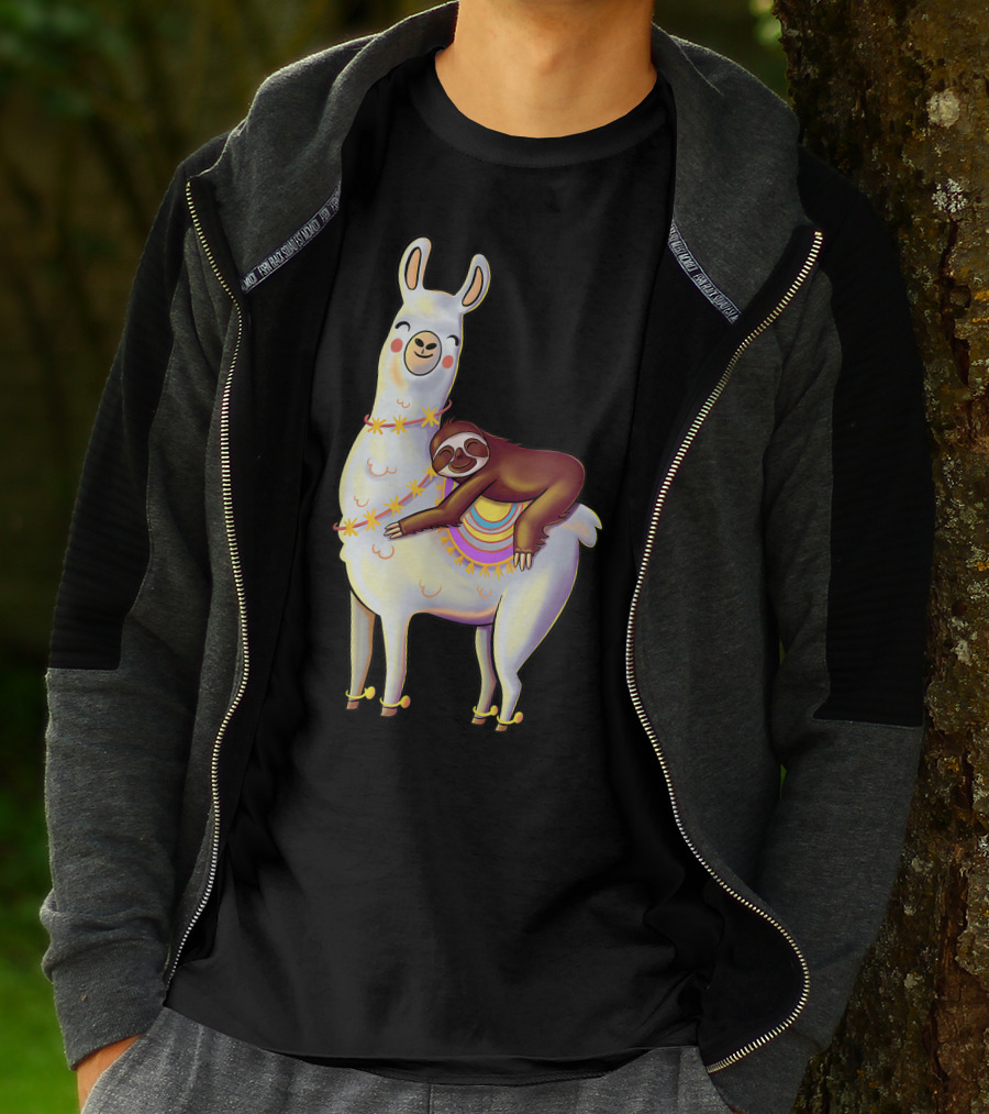 Lazy Sloth On Llama Funny Hiking Birthday Adventure T-Shirt