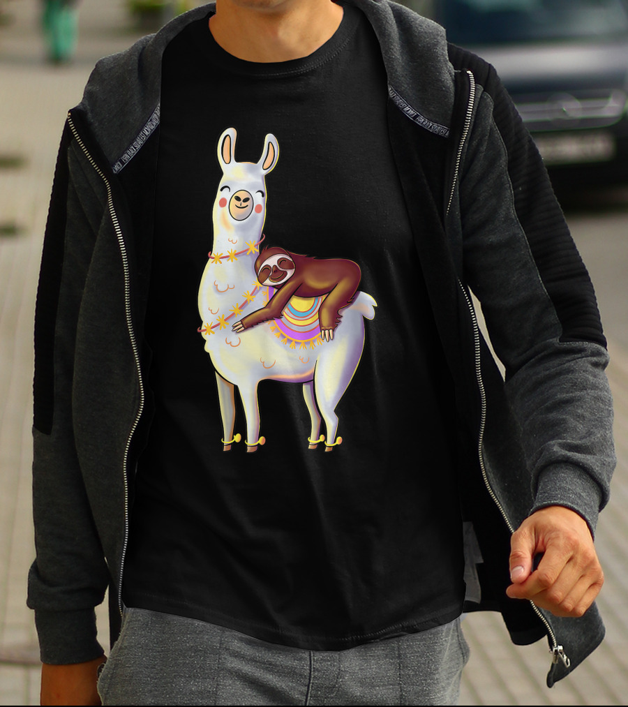 Lazy Sloth On Llama Funny Hiking Birthday Adventure T-Shirt