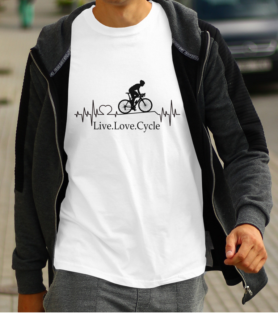 Live Love Cycle Heartbeat Silhouette With Bike Rider T-Shirt
