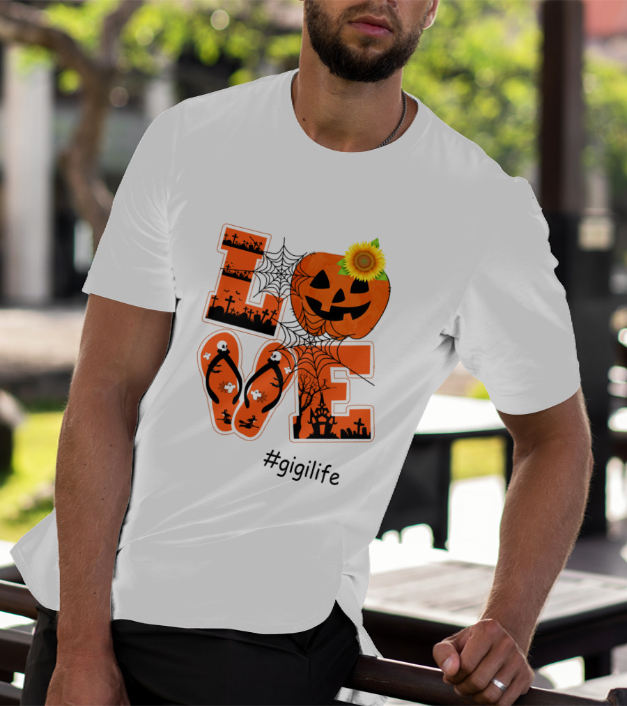 Love Pumpkin Halloween Theme #GigiLife With Spider Web And Sunflower T-Shirt