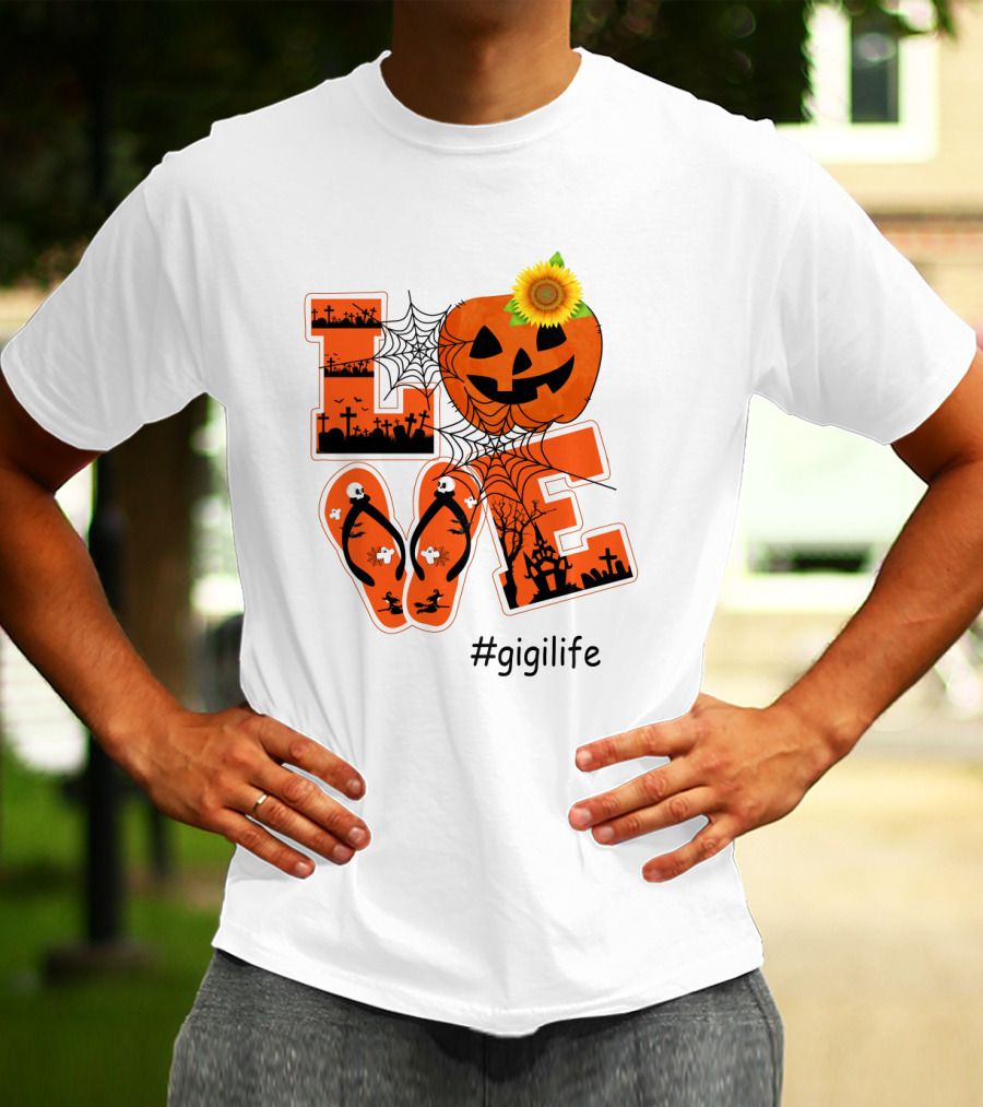 Love Pumpkin Halloween Theme #GigiLife With Spider Web And Sunflower T-Shirt