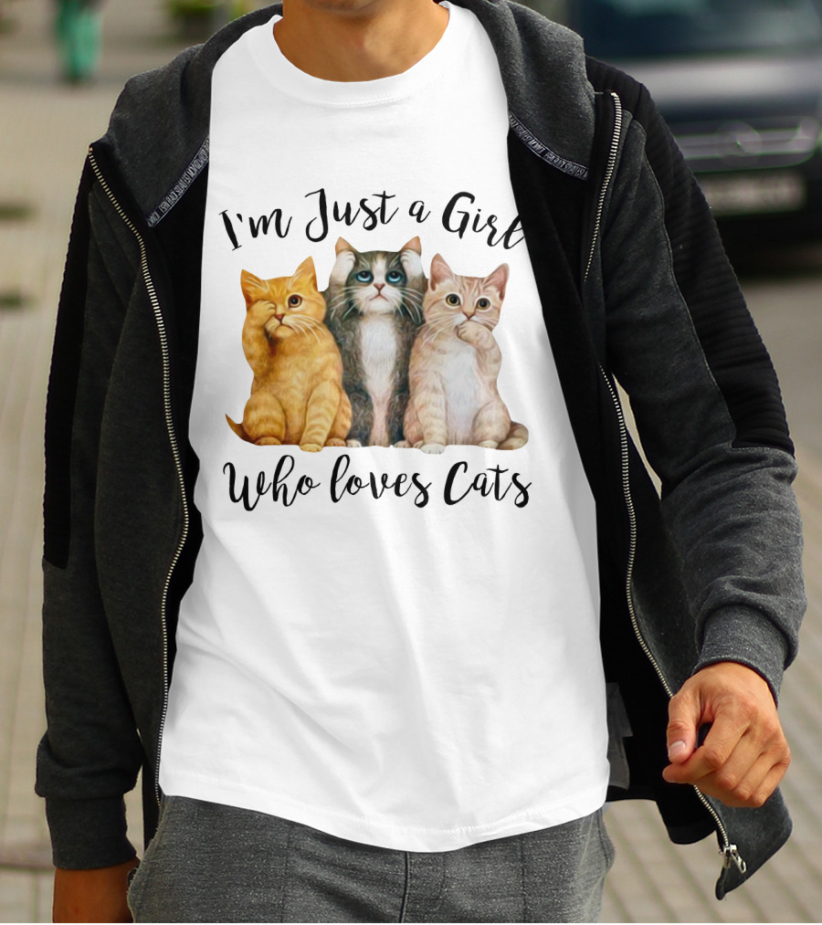 I'm Just A Girl Who Loves Cats With Cute Cat Trio T-Shirt
