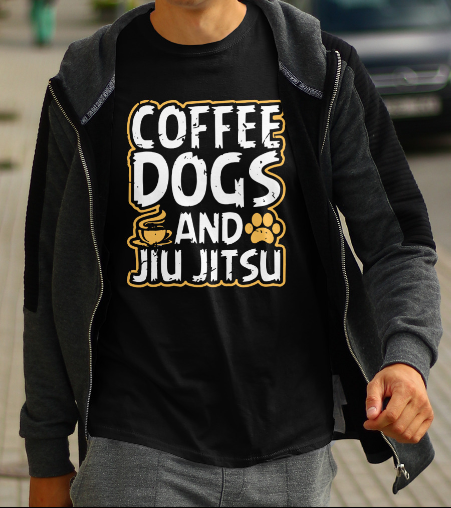 Coffee Dogs And Jiu Jitsu With Coffee Cup And Paw Prints T-Shirt