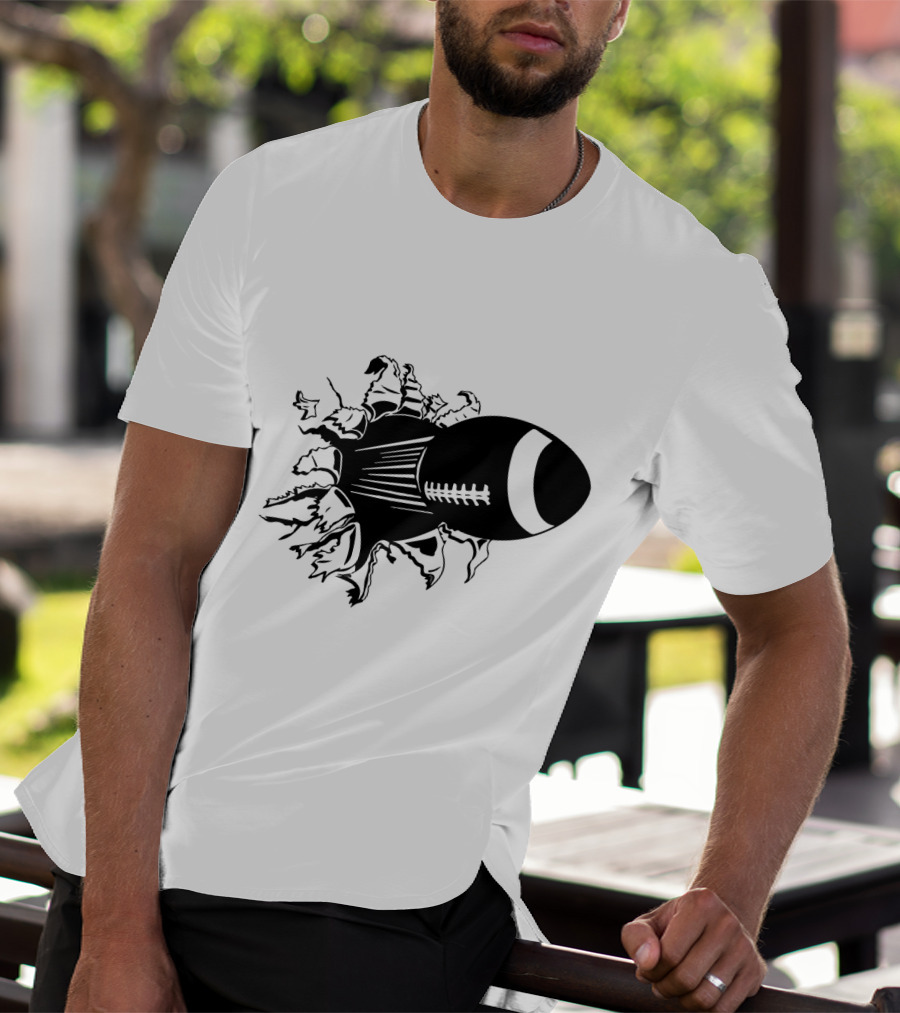 Flying American Football Breaking Through Barrier T-Shirt