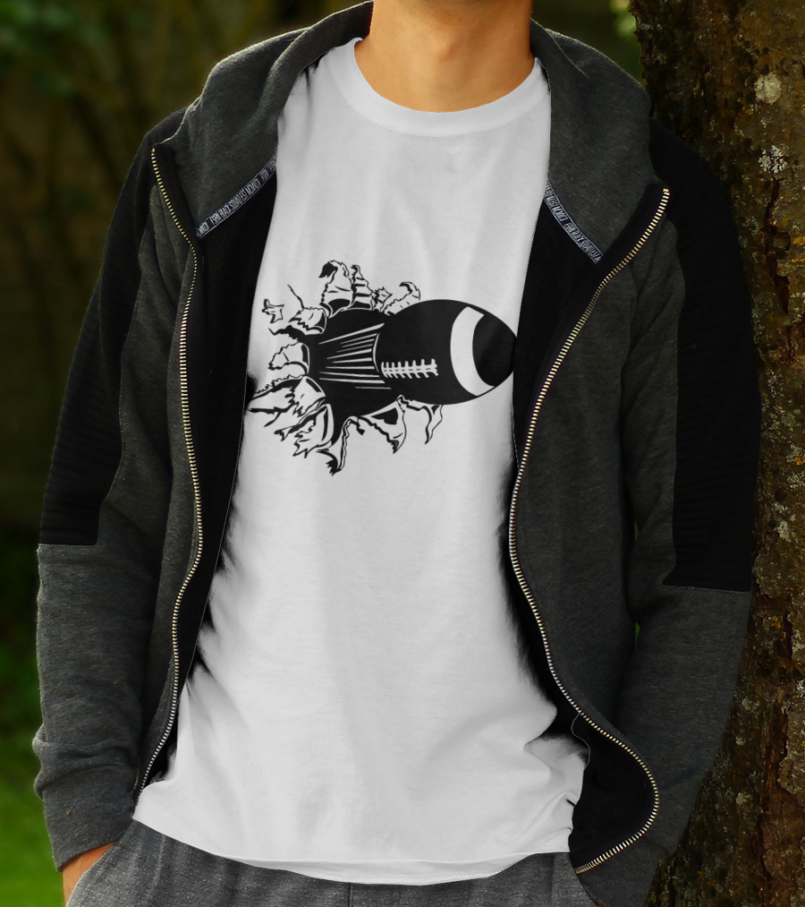 Flying American Football Breaking Through Barrier T-Shirt