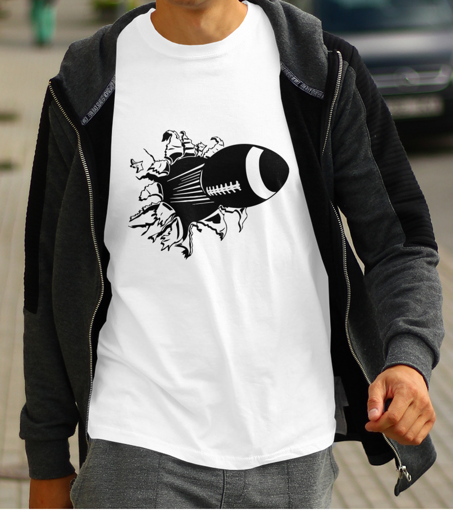 Flying American Football Breaking Through Barrier T-Shirt