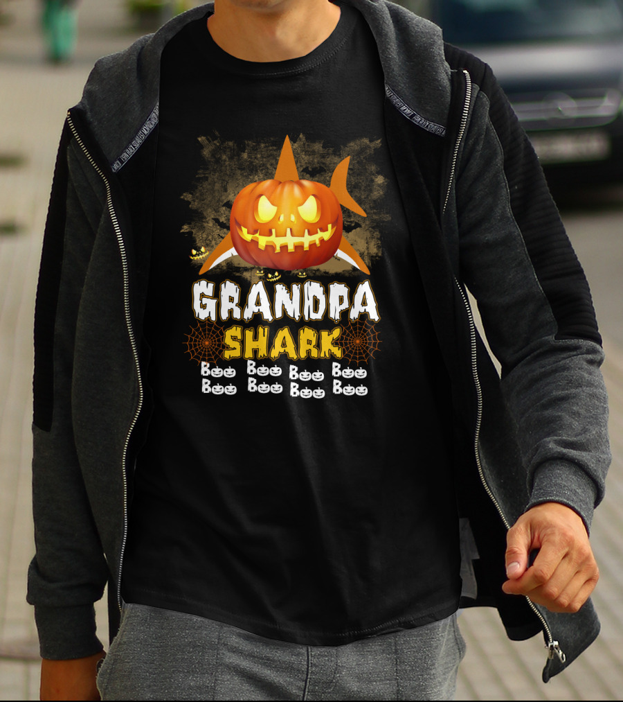 Grandpa Shark Pumpkin Halloween Boo Jack-o'-Lantern Spooky Shark T-Shirt