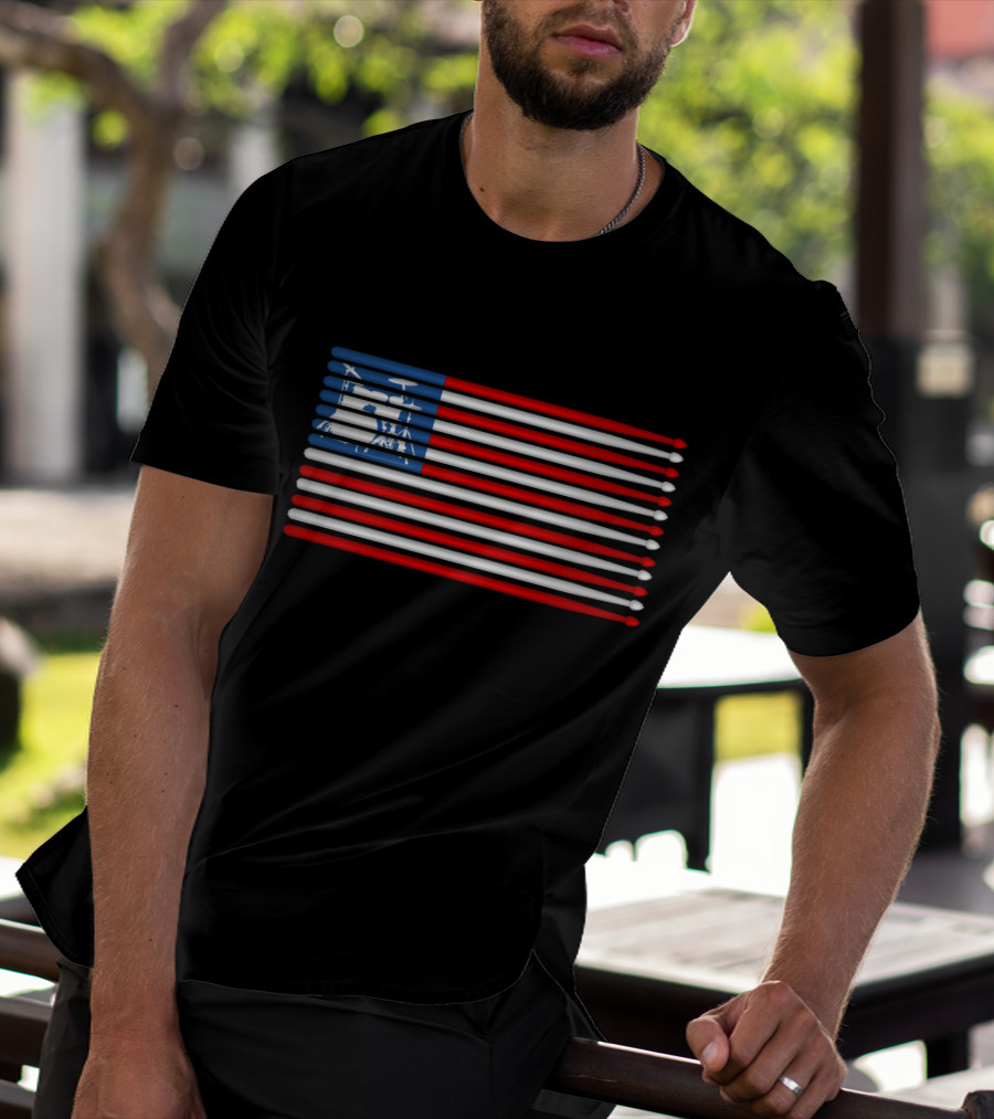 American Drum Kit Drumsticks Flag T-Shirt