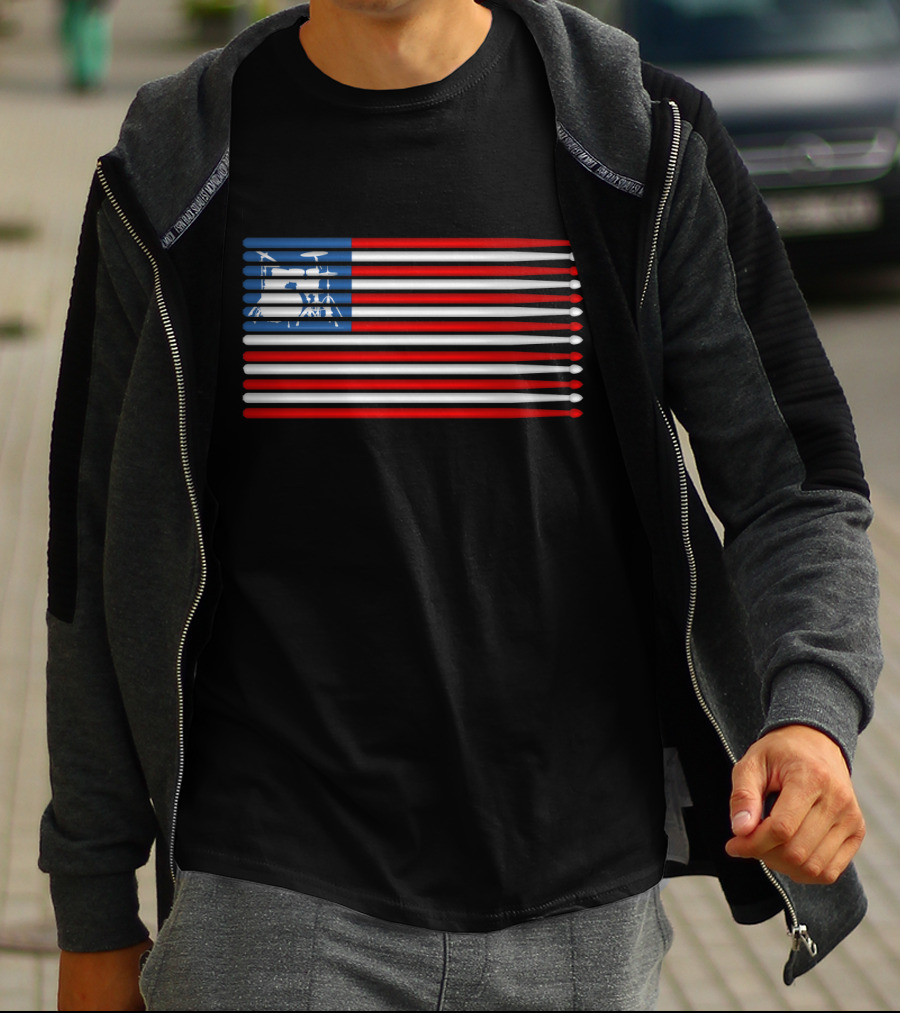 American Drum Kit Drumsticks Flag T-Shirt