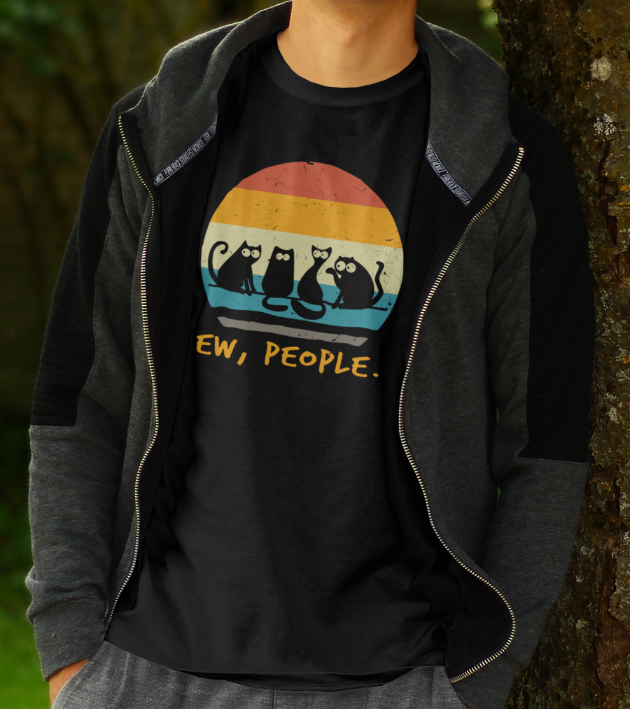 Ew People Funny Cat Retro Sunset T-Shirt