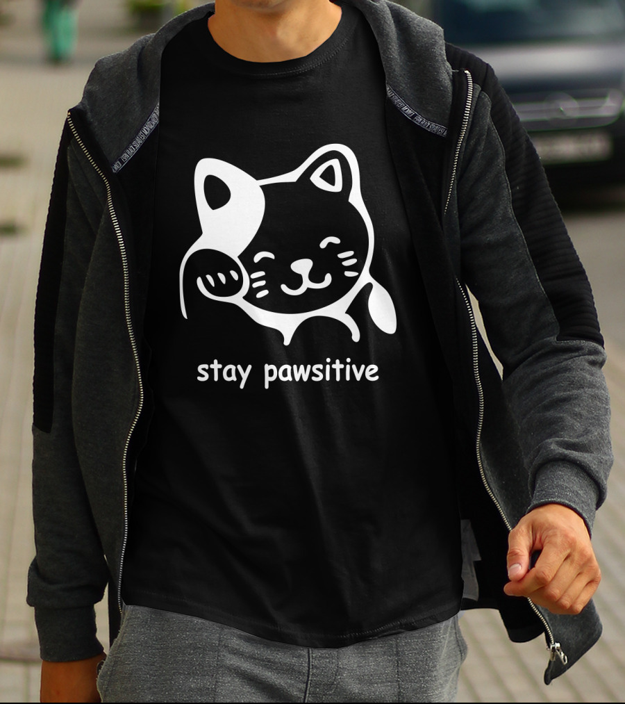 Stay Pawsitive Funny Cat Paw T-Shirt