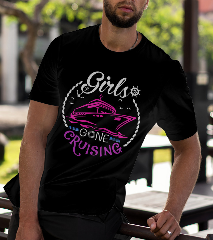 Girls Gone Cruising Ship Anchor Wheel Rope Seagulls Waves T-Shirt
