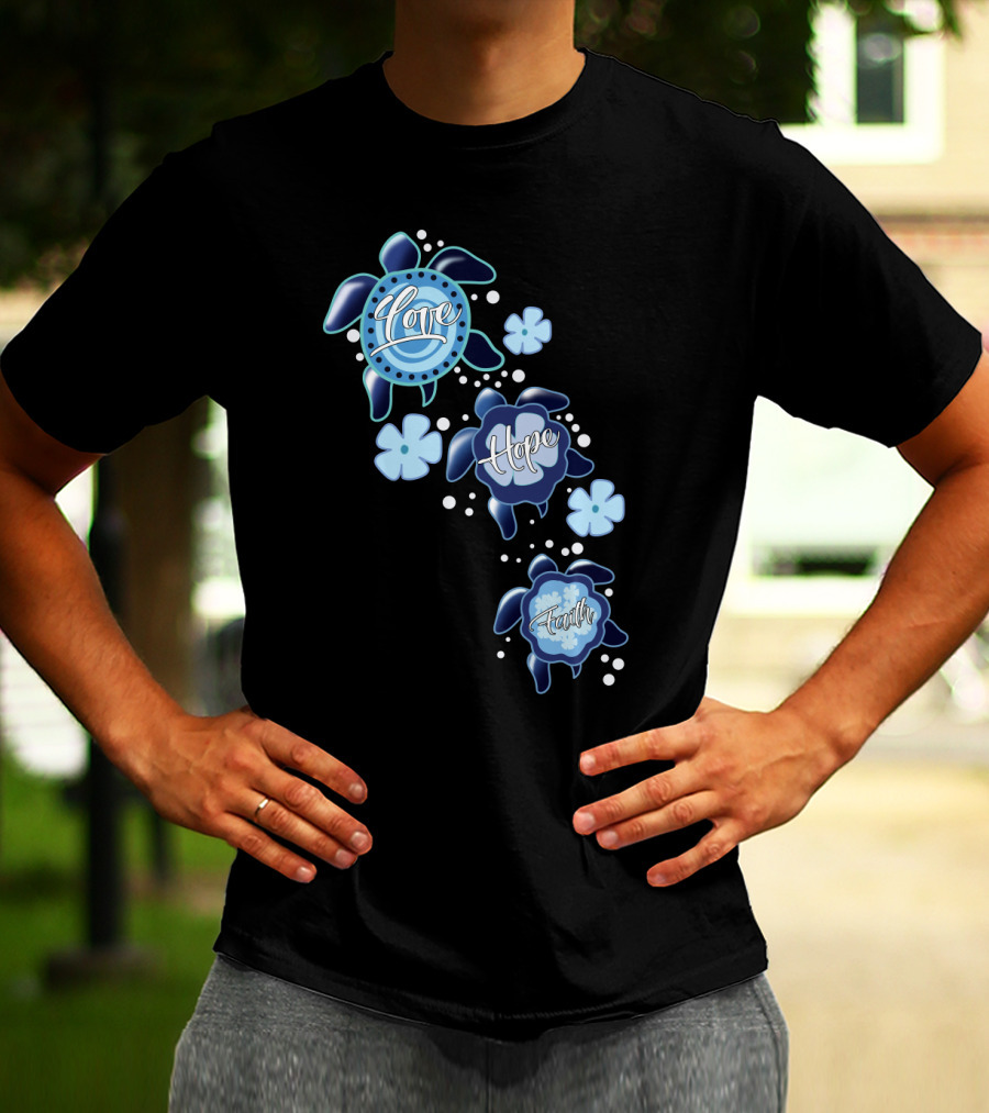 Love Hope Faith Turtle Icons Blue T-Shirt