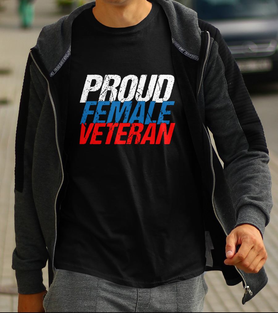 PROUD FEMALE VETERAN White Blue T-Shirt
