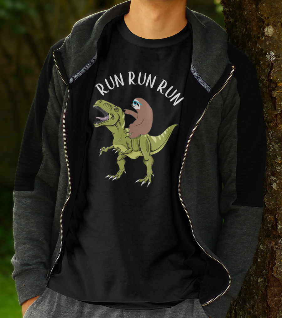 Run Run Run Sloth Riding Dinosaur T-Shirt
