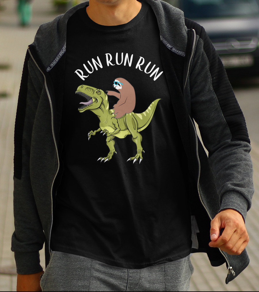 Run Run Run Sloth Riding Dinosaur T-Shirt