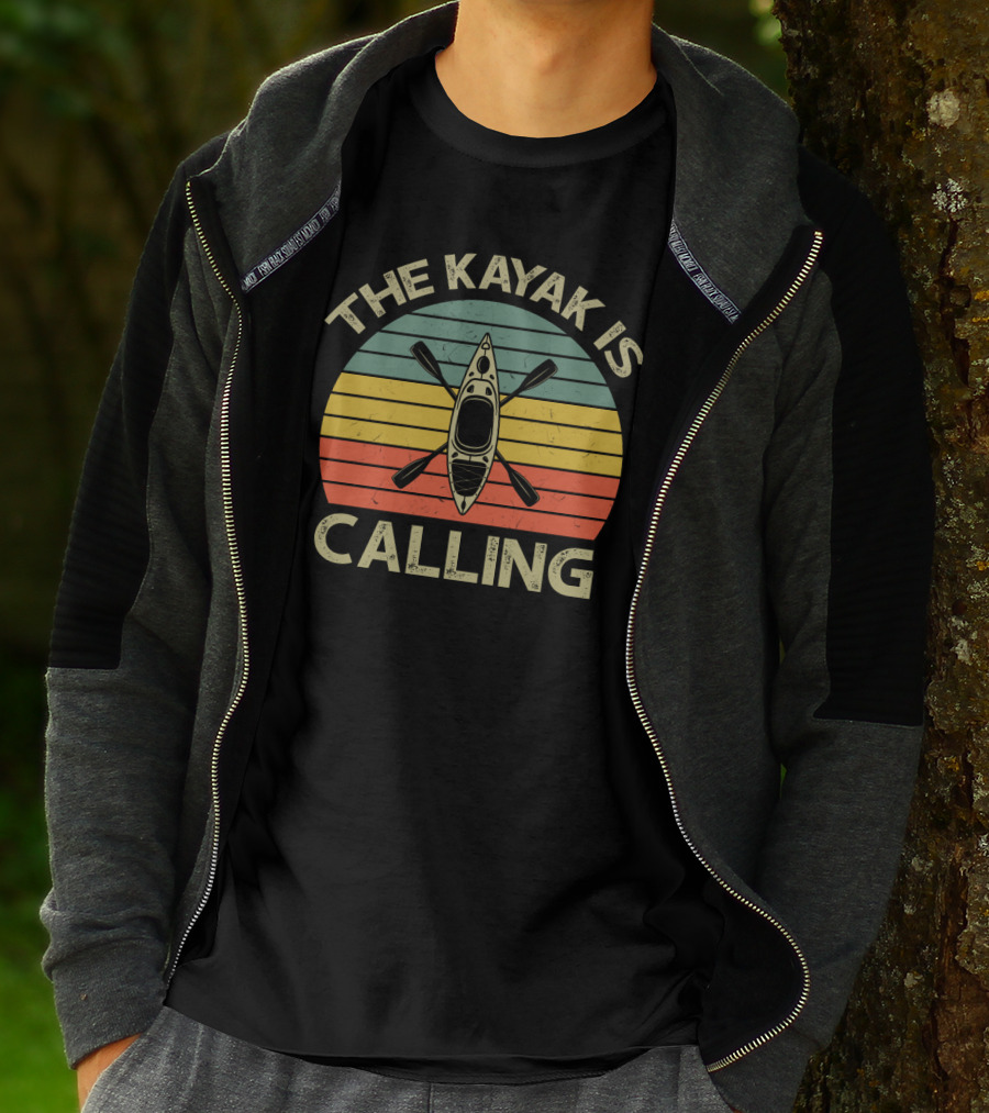 The Kayak Is Calling Retro Sunset Adventure T-Shirt