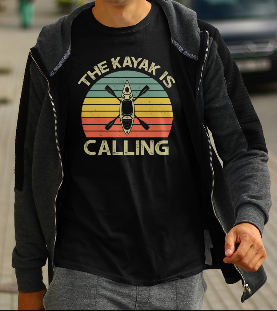 The Kayak Is Calling Retro Sunset Adventure T-Shirt