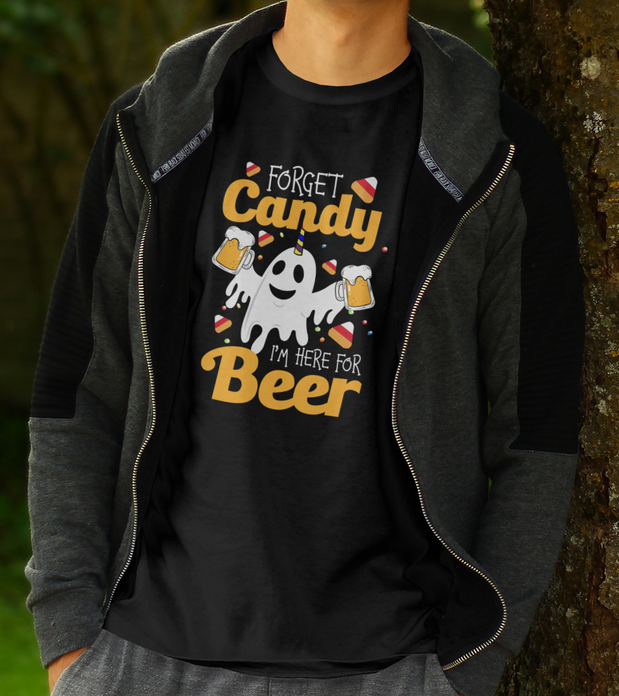 Forget Candy I'm Here For Beer Ghost With Beers And Candy Corn T-Shirt