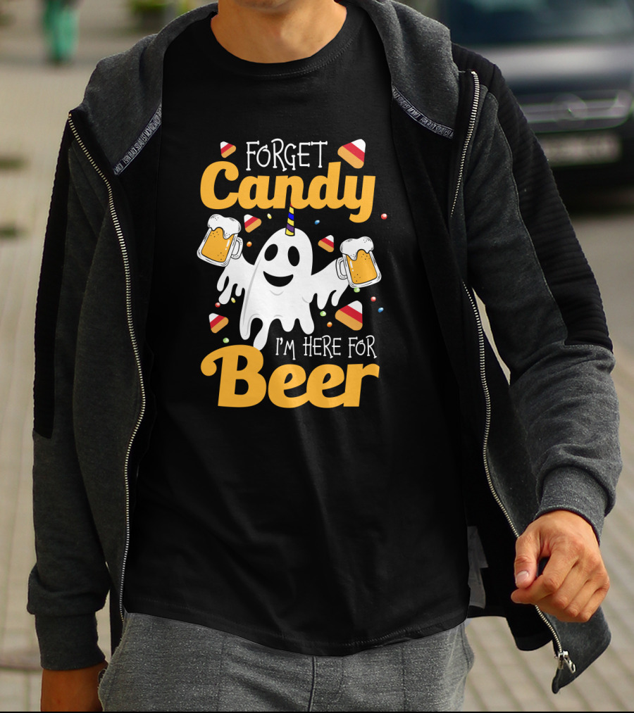 Forget Candy I'm Here For Beer Ghost With Beers And Candy Corn T-Shirt