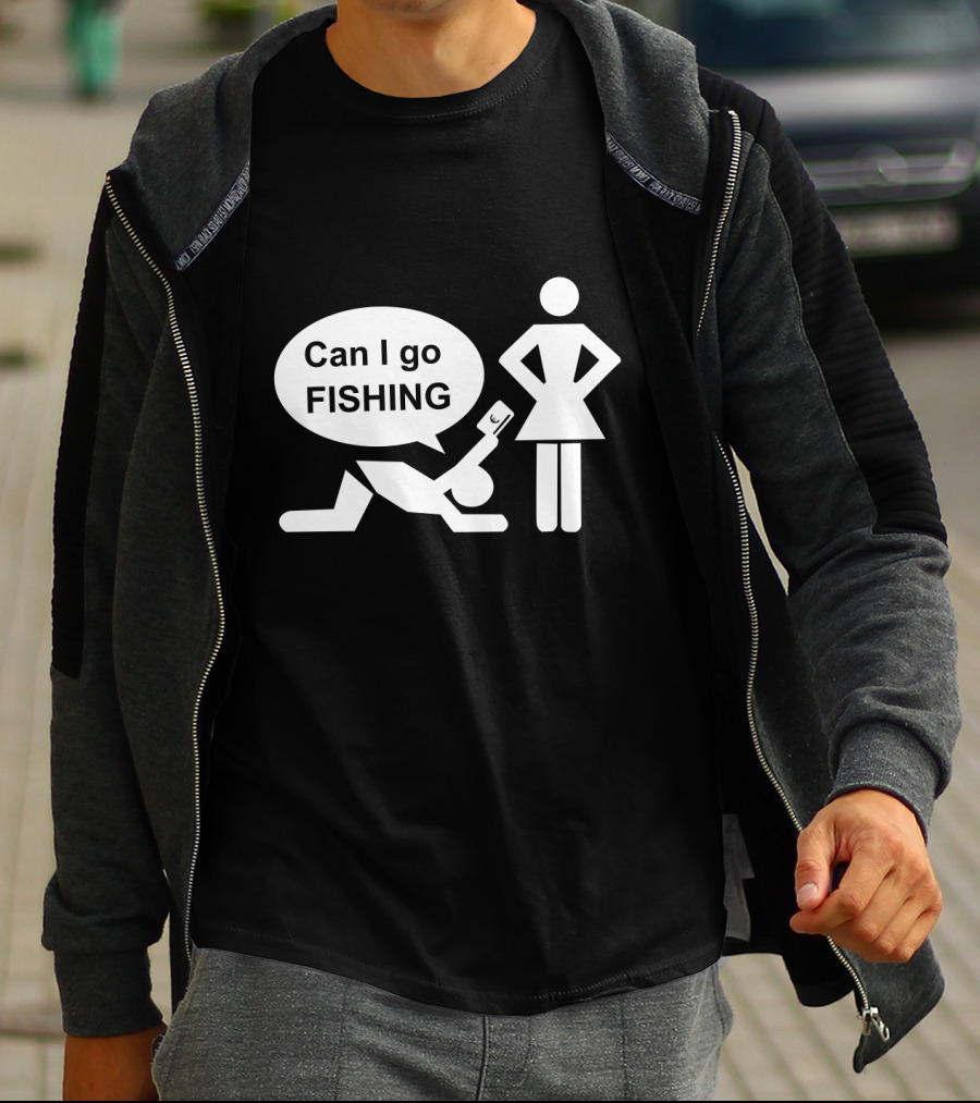 Can I Go Fishing Humor Iconic Figurine Speech Bubble T-Shirt