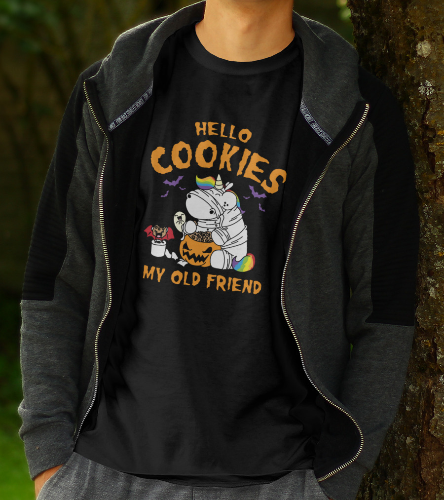 Hello Cookies My Old Friend Unicorn Halloween Rainbow Bats T-Shirt
