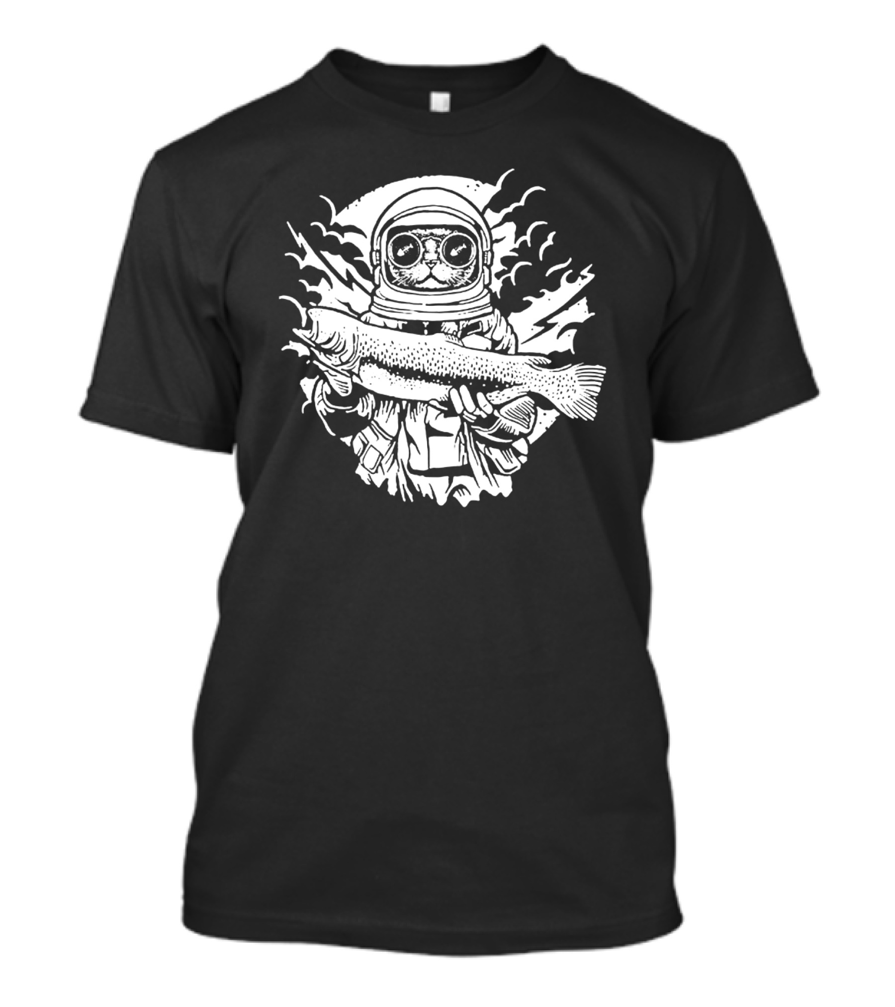 Astronaut Cat Holding Fish In Space T-Shirt