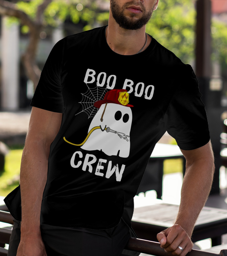 Boo Boo Crew Ghost Firefighter Web Badge T-Shirt