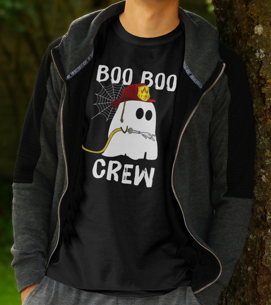 Boo Boo Crew Ghost Firefighter Web Badge T-Shirt