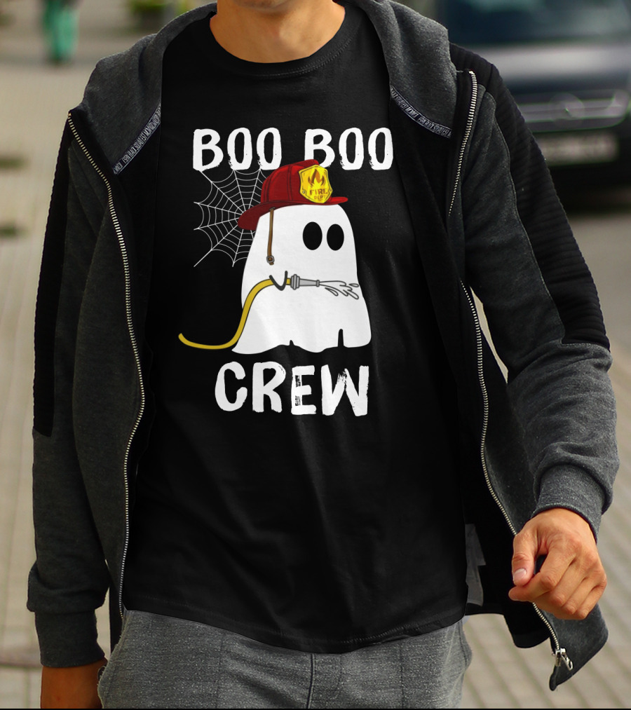 Boo Boo Crew Ghost Firefighter Web Badge T-Shirt