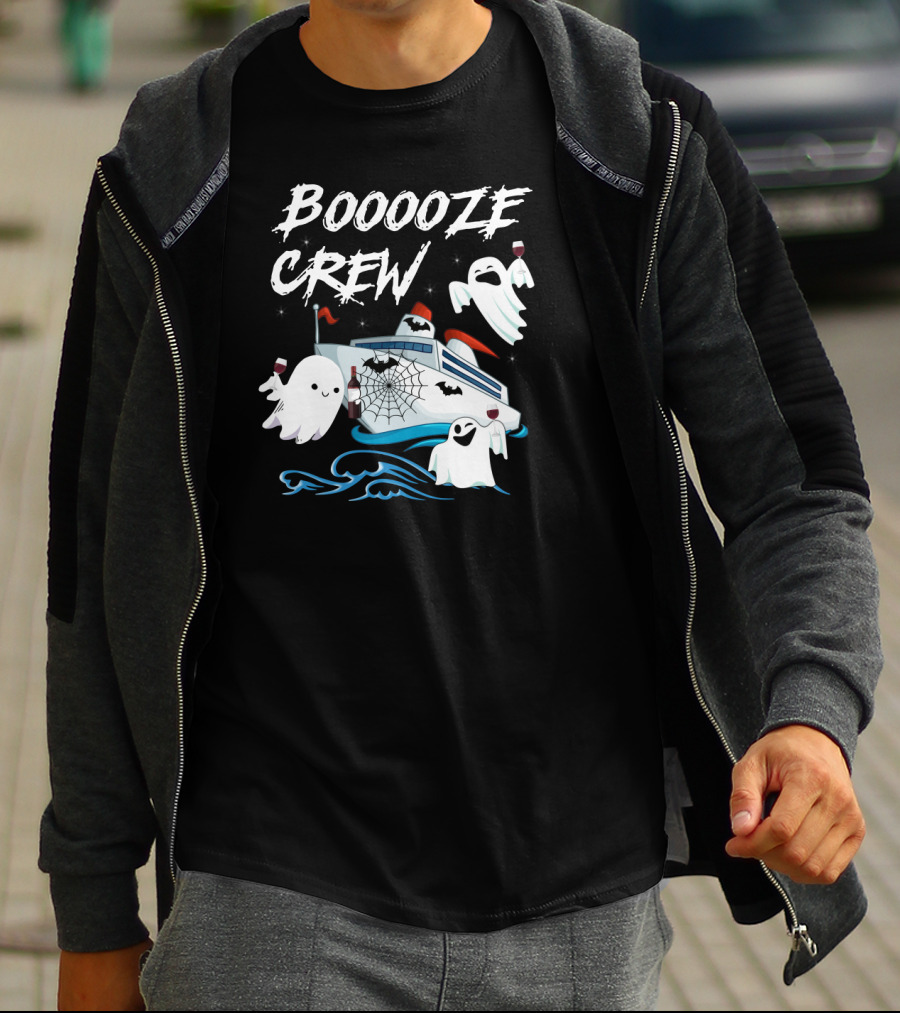 BOOOOZE CREW Ghosts Cruising With Wine On A Spooky Boat T-Shirt
