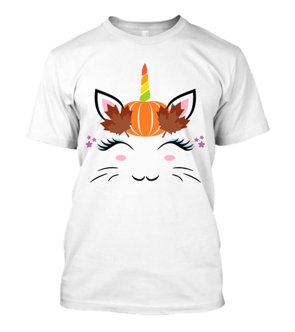Caticorn Pumpkin Halloween Cat Unicorn Lover Fall Leaves T-Shirt