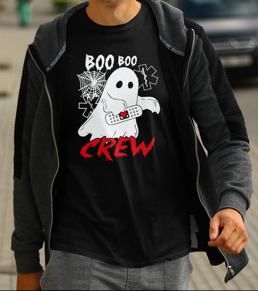 EMT Boo Boo Crew Ghost With Bandage And Cobweb T-Shirt
