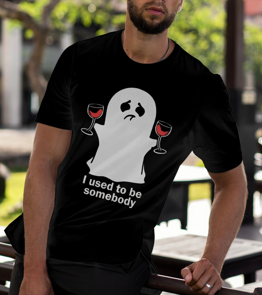 I Used To Be Somebody Ghost Holding Wine Glasses T-Shirt