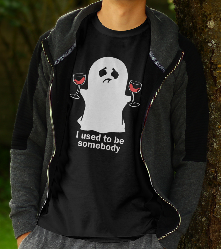 I Used To Be Somebody Ghost Holding Wine Glasses T-Shirt