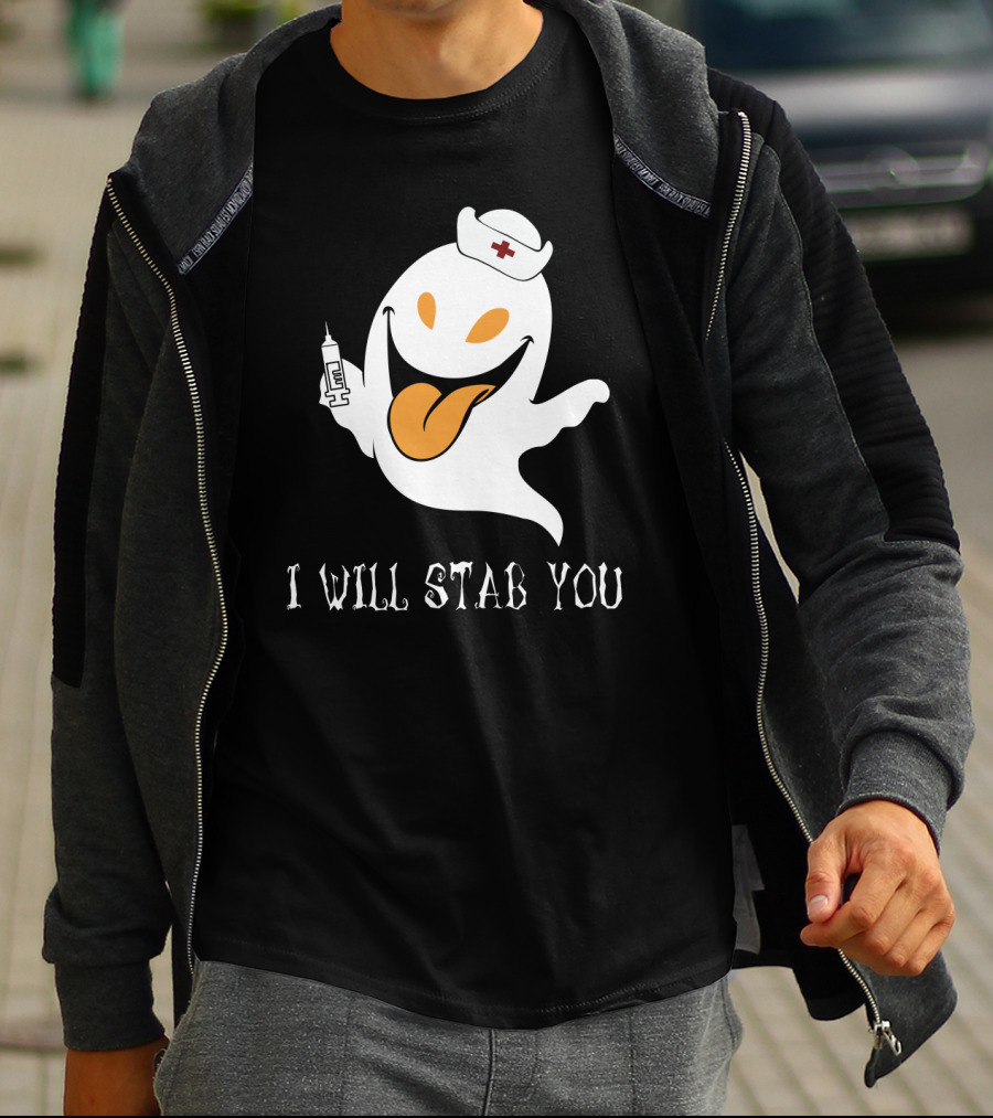 I Will Stab You Funny Ghost Nurse With Syringe T-Shirt