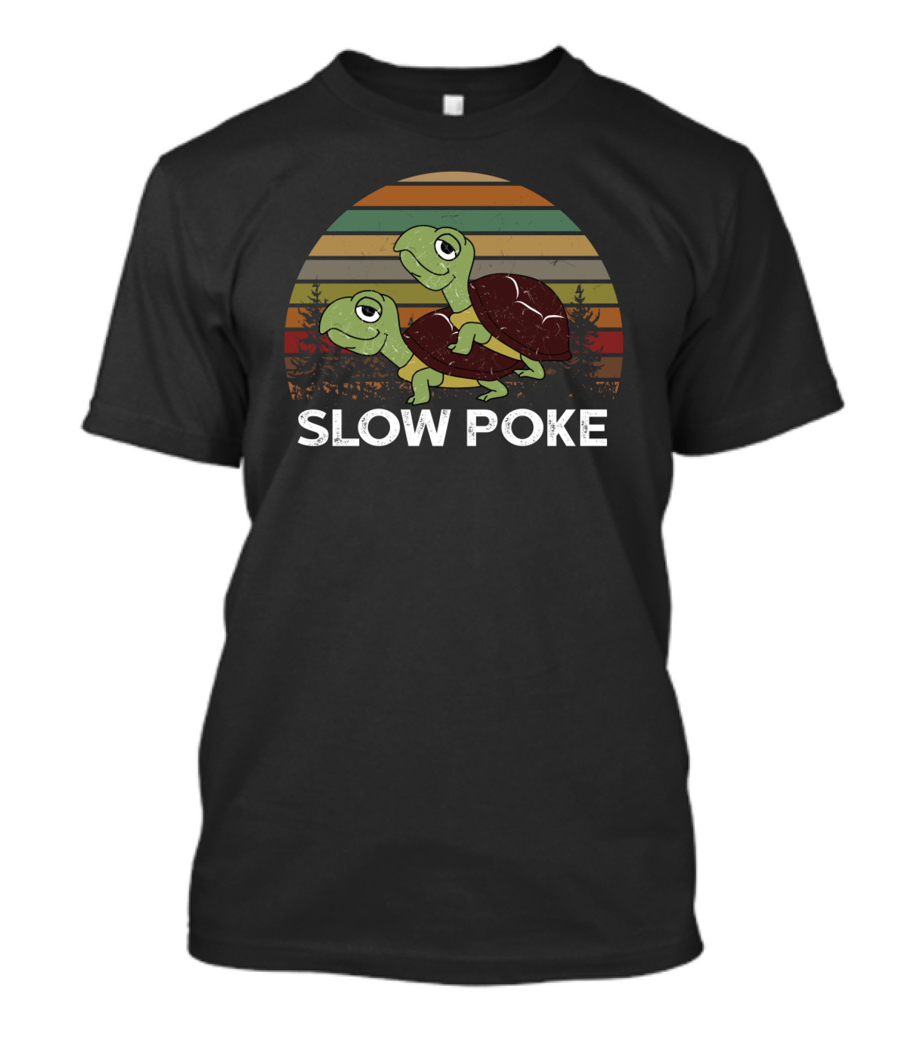 Slow Poke Retro Striped Funny Turtle Sunset T-Shirt