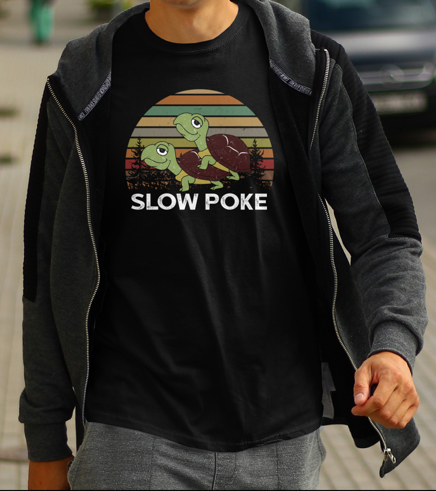 Slow Poke Retro Striped Funny Turtle Sunset T-Shirt