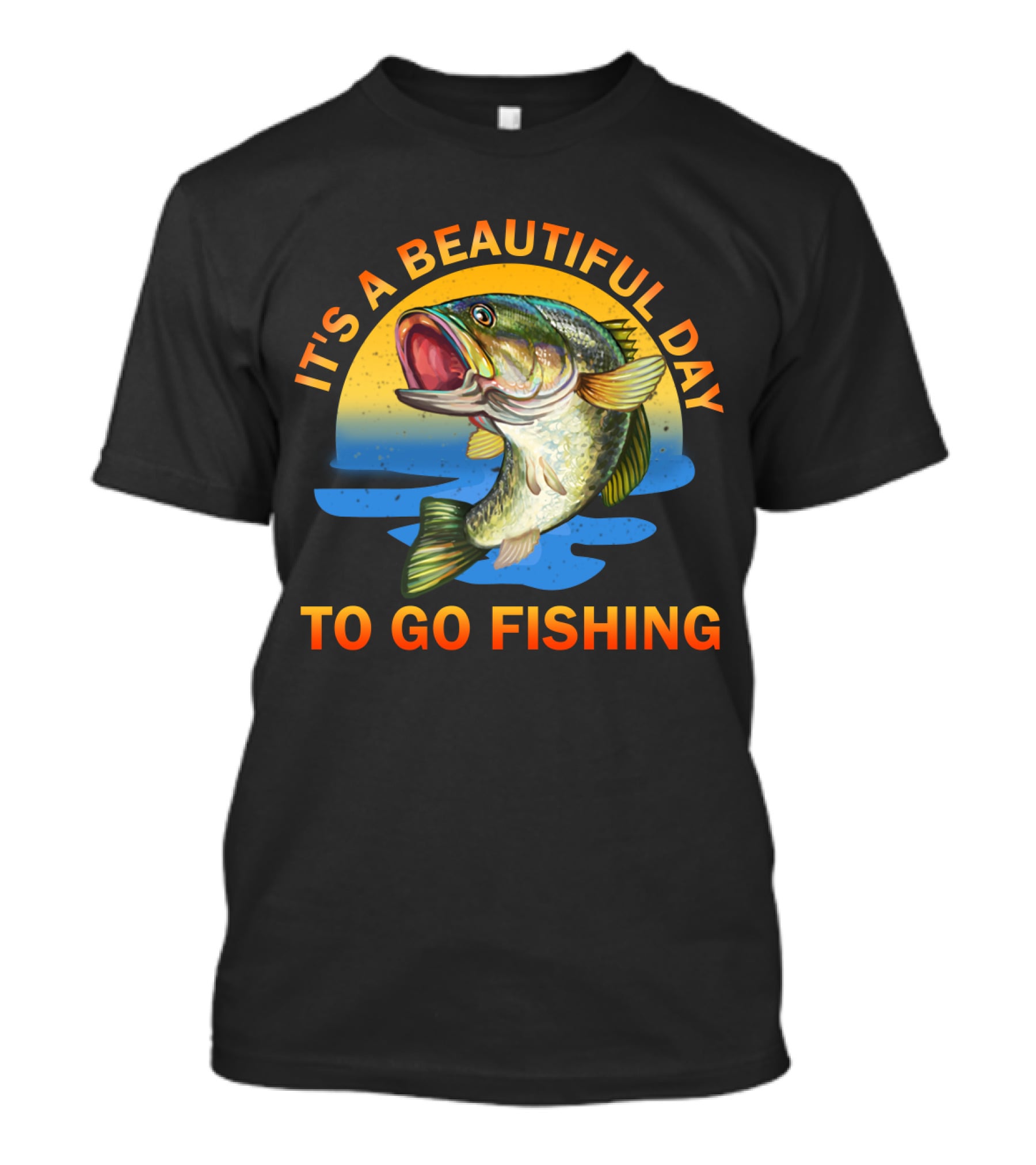 IT'S A BEAUTIFUL DAY TO GO FISHING Fish Jumping Sunset Scene T-Shirt