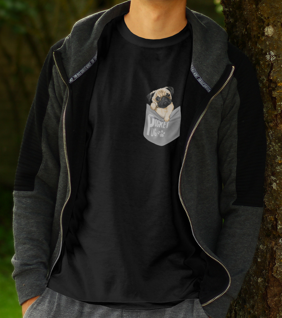 Pocket Pug Puppy Peeking Out Of Pocket T-Shirt