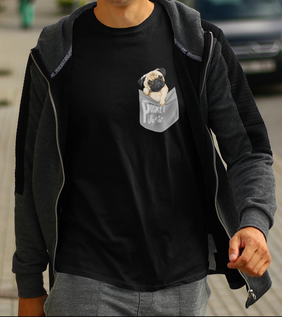 Pocket Pug Puppy Peeking Out Of Pocket T-Shirt