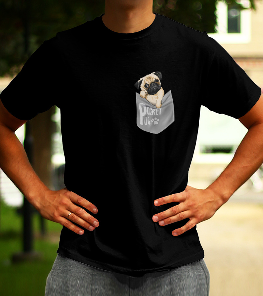 Pocket Pug Puppy Peeking Out Of Pocket T-Shirt